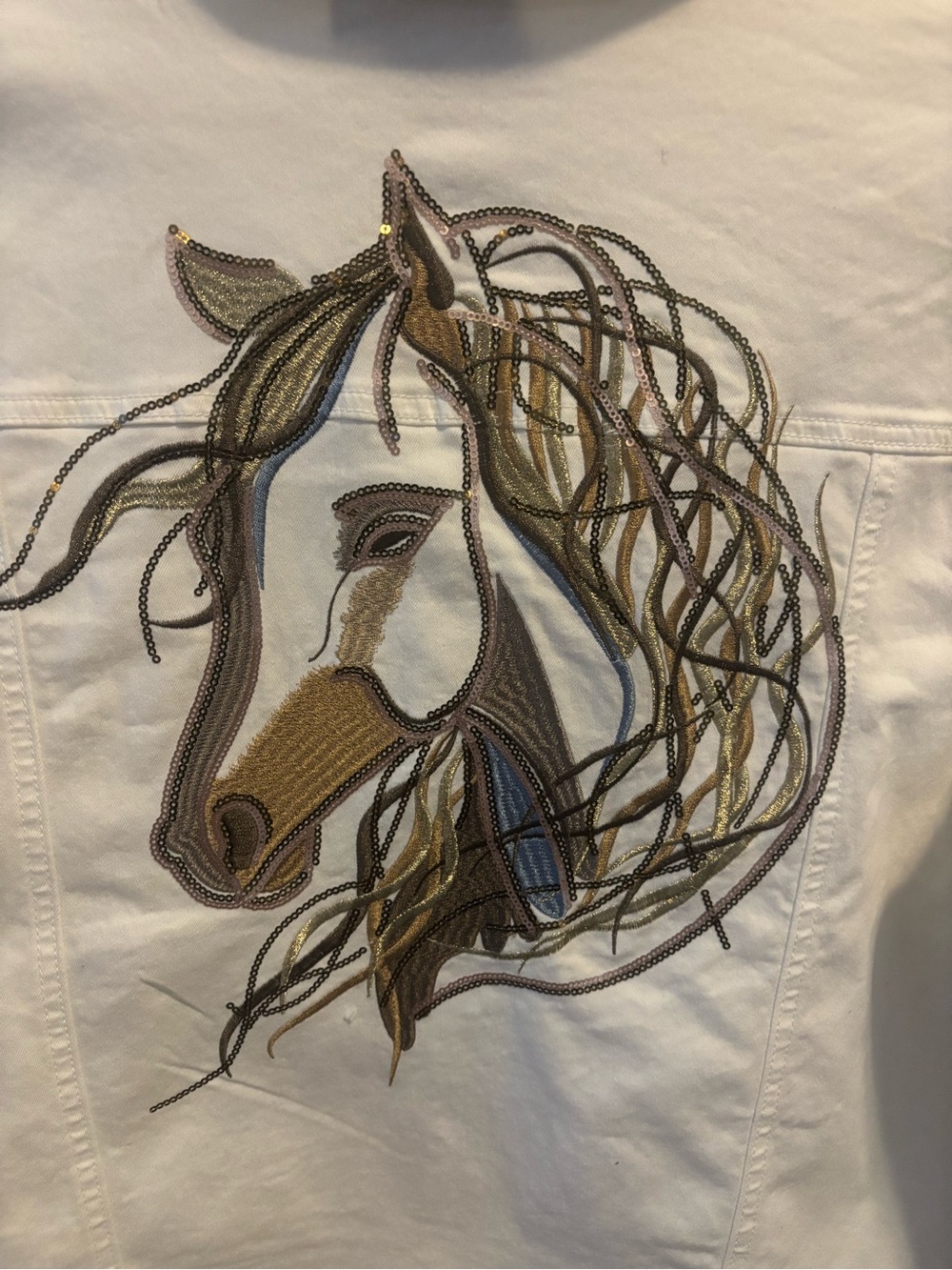 DG2 Diane Gilman White Denim Jacket Embroidered Horse Western Equestrian - Picture 11 of 11